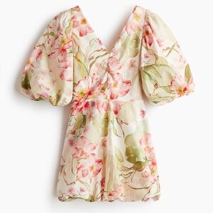 Floral H&M puff sleeve, bubble hem, cut out dress, sz small